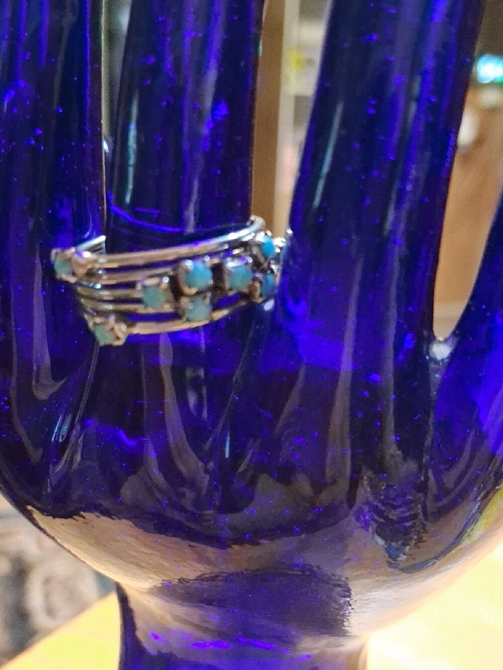 Stackable Silver Rings with Tiny Turquoise Stones - Picture 3 of 3